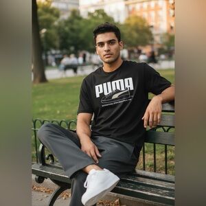 PUMA Black Tee with Logo Design